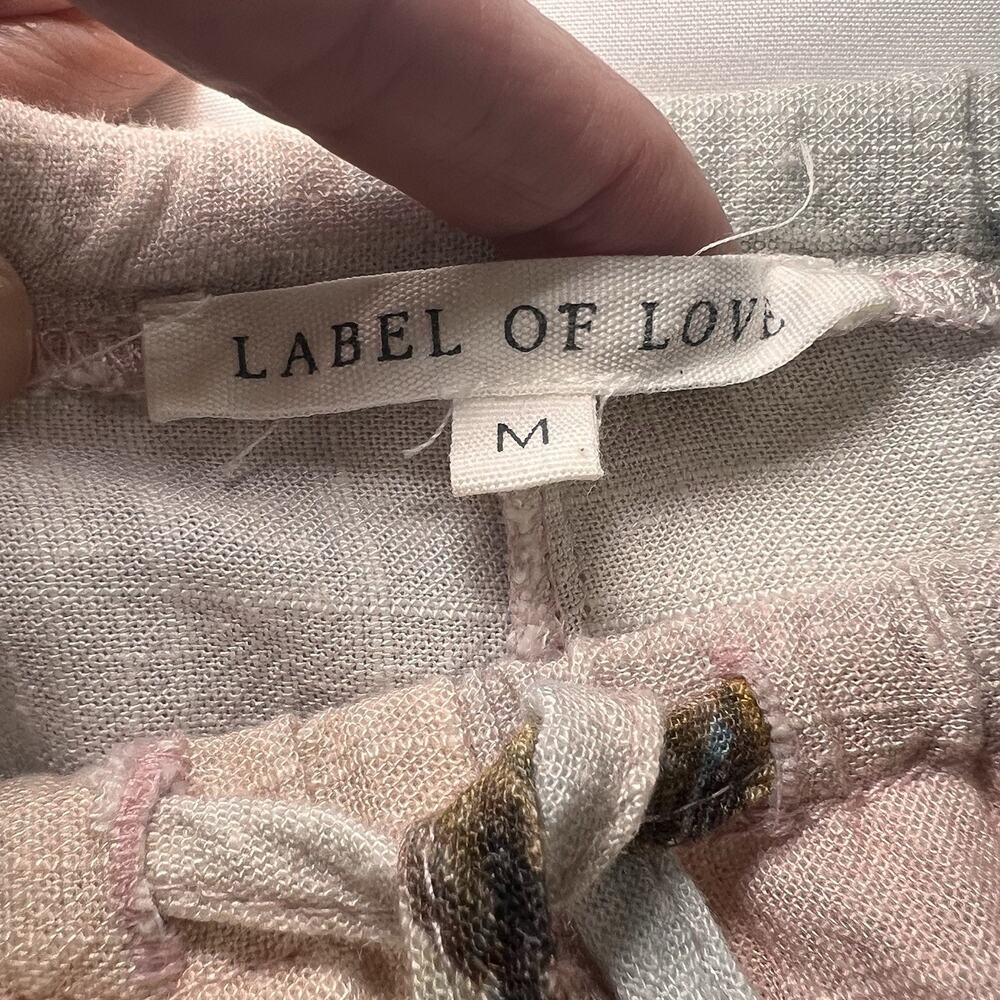 Label of Love Linen Blend Pants Size M Tropical Wide Leg Vacation Pastel Pull On - Picture 3 of 10